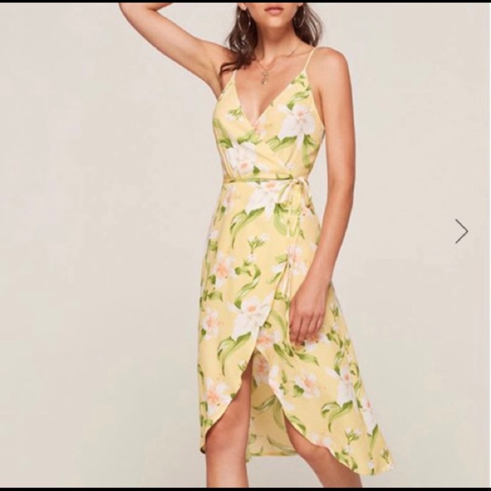 Reformation Yellow Floral Wrap Dress sz XL